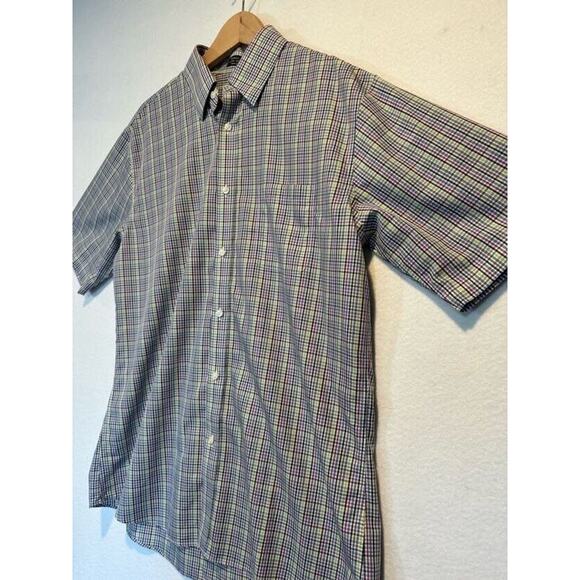 Neiman Marcus Mens Large Plaid Trim Fit Button Up Shirt Multicolor Plaid SS - Picture 8 of 10